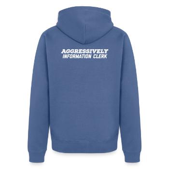 aggressively information clerk - Unisex Premium Organic Zip Hoodie - stone blue - Back - Nico (187cm)