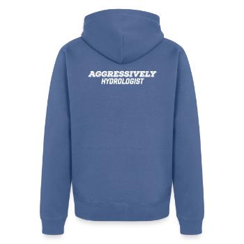 aggressiver Hydrologe - Unisex Premium Bio Zip Hoodie - Taubenblau - Hinten - Nico (187cm)