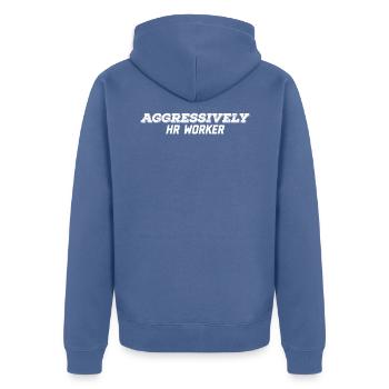 Travailleur RH agressif - Veste à capuche bio Premium Unisexe - bleu pigeon - Dos - Nico (187cm)