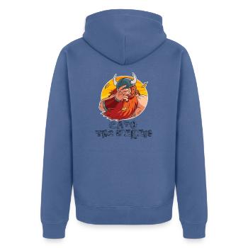FacePalm Viking - Unisex Premium Organic Zip Hoodie - stone blue - Back - Nico (187cm)