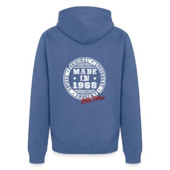 Retro Patch Vintage 1968 Birthday Gift - Unisex Premium Organic Zip Hoodie - stone blue - Back - Nico (187cm)
