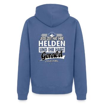 Every era has its heroes You have Gerald - Unisex Premium Organic Zip Hoodie - stone blue - Back - Nico (187cm)