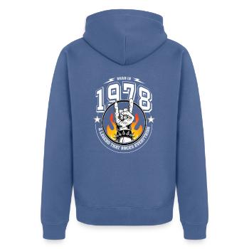 1978 Anniversaire, berce tout - Veste à capuche bio Premium Unisexe - bleu pigeon - Dos - Nico (187cm)