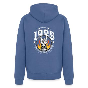 1985 Anniversaire, tout bascule 40e anniversaire - Veste à capuche bio Premium Unisexe - bleu pigeon - Dos - Nico (187cm)