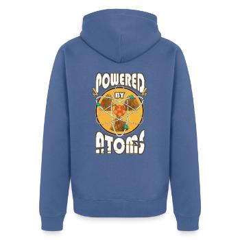 Powered by Atoms Funny Sayings Physics Gift - Unisex Premium Organic Zip Hoodie - stone blue - Back - Nico (187cm)