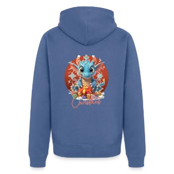 Frohe Weihnachten - Blauer Drache - Geschenk - Unisex Premium Bio Zip Hoodie - Taubenblau - Hinten - Nico (187cm)