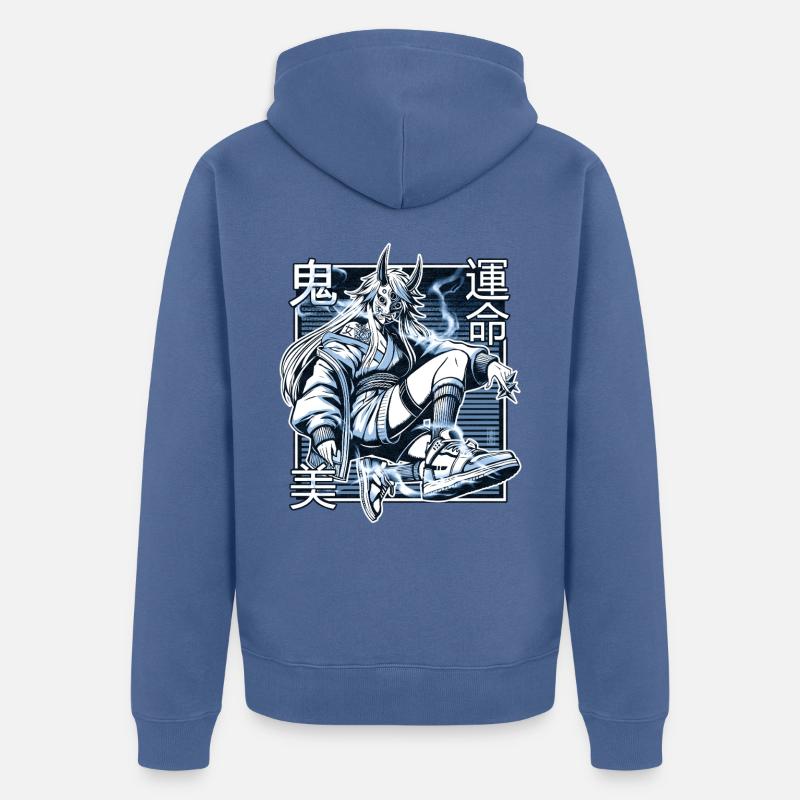 Blauer Kunoichi-Dämon - Unisex Premium Bio Zip Hoodie - Taubenblau