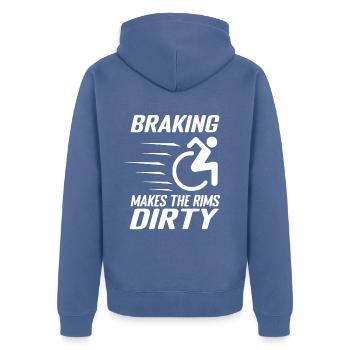 Funny wheelchair driver disabled people - Unisex Premium Bio Zip Hoodie - Taubenblau - Hinten - Nico (187cm)