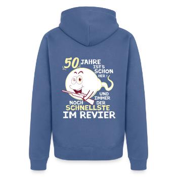 Lustiges 50 Jäger Geburstag Geschenk - Unisex Premium Bio Zip Hoodie - Taubenblau - Hinten - Nico (187cm)