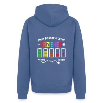 Erzieher Batterie Kita Kindergärtnerin Kiga - Unisex Premium Bio Zip Hoodie - Taubenblau - Hinten - Nico (187cm)