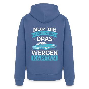 Sportboot Opa Kapitän Boot - Unisex Premium Bio Zip Hoodie - Taubenblau - Hinten - Nico (187cm)