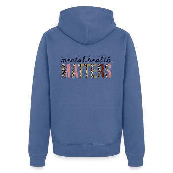 Mental health matters Leopard Print Funny - Unisex Premium Organic Zip Hoodie - stone blue - Back - Nico (187cm)