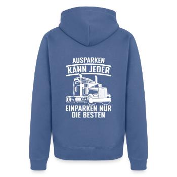 LKW Fahrer Brummi Spedition - Unisex Premium Bio Zip Hoodie - Taubenblau - Hinten - Nico (187cm)
