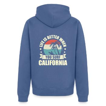 Life is better when you are in California, - Unisex Premium Organic Zip Hoodie - stone blue - Back - Nico (187cm)