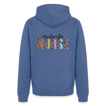 Midwife Nurse Leopard Print Registered RN Nursing - Unisex Premium Organic Zip Hoodie - stone blue - Back - Nico (187cm)