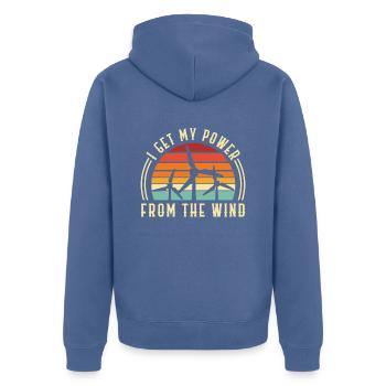 Ich Bekomme Meinen Strom Aus Erneuerbarer - Unisex Premium Bio Zip Hoodie - Taubenblau - Hinten - Nico (187cm)
