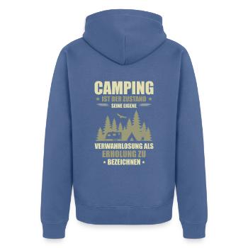 Camper Wohnwagen Wohnmobil Camping für einen - Unisex Premium Bio Zip Hoodie - Taubenblau - Hinten - Nico (187cm)