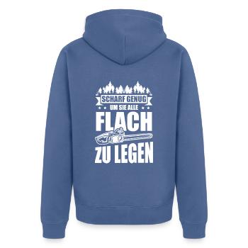 Waldarbeiter Kettensäge Herren Holzfäller für - Unisex Premium Bio Zip Hoodie - Taubenblau - Hinten - Nico (187cm)