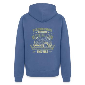 Survival Bushcrafting Natur Bushcraft für einen - Unisex Premium Bio Zip Hoodie - Taubenblau - Hinten - Nico (187cm)