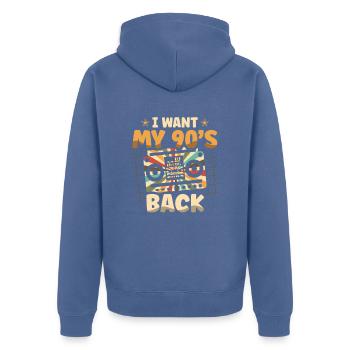 I Want My 90's Back Nineties Decade 1990 90er - Unisex Premium Bio Zip Hoodie - Taubenblau - Hinten - Nico (187cm)