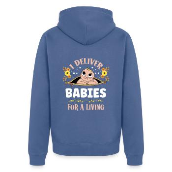 I bring babies for a live gynecologist - Unisex Premium Organic Zip Hoodie - stone blue - Back - Nico (187cm)