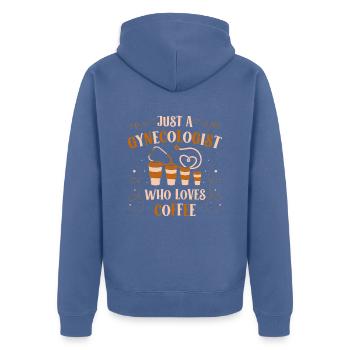 Nur Ein Gynäkologe, Der Kaffee Liebt Ob-gyn - Unisex Premium Bio Zip Hoodie - Taubenblau - Hinten - Nico (187cm)