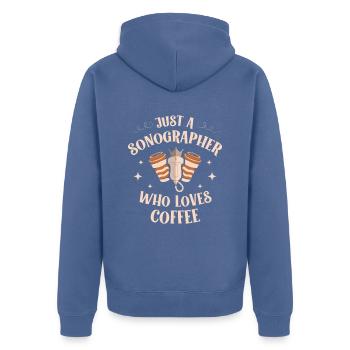 Nur Ein Sonograph, Der Kaffeetrinker Liebt - Unisex Premium Bio Zip Hoodie - Taubenblau - Hinten - Nico (187cm)