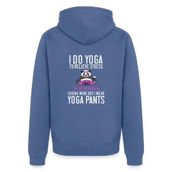 I Do Yoga To Relieve Stress Hungry Animal - Unisex Premium Bio Zip Hoodie - Taubenblau - Hinten - Nico (187cm)
