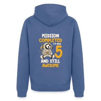 Mission completed I'm 5 now and always - Unisex Premium Organic Zip Hoodie - stone blue - Back - Nico (187cm)