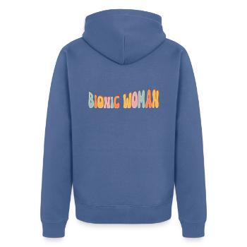 Bionische Frau Prothesenchirurgie Empowerment - Unisex Premium Bio Zip Hoodie - Taubenblau - Hinten - Nico (187cm)