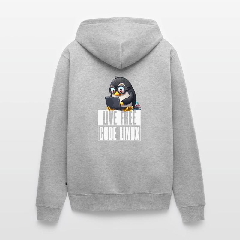 Live Free Code Linux Nerd Tux Nerdy Penguin Coding Unisex Premium Bio Zip Hoodie