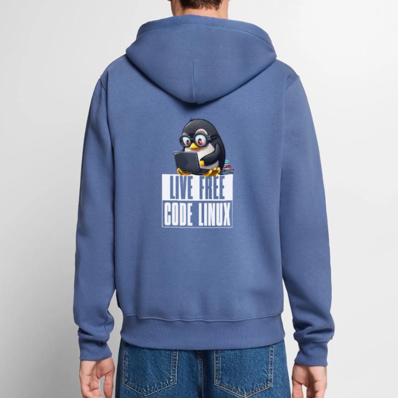 Live Free Code Linux Nerd Tux Nerdy Penguin Coding Unisex Premium Bio Zip Hoodie