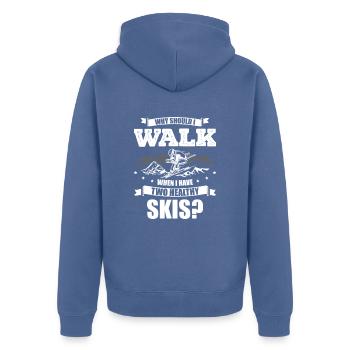 Warum Sollte Ich Laufen, Wenn Ich Zwei Gesunde Ski - Unisex Premium Bio Zip Hoodie - Taubenblau - Hinten - Nico (187cm)