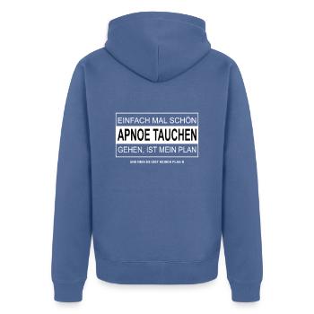 Einfach mal schön APNOE TAUCHEN gehen - Unisex Premium Bio Zip Hoodie - Taubenblau - Hinten - Nico (187cm)