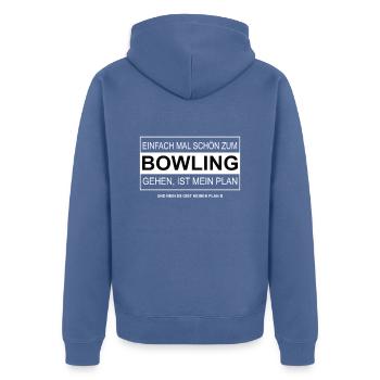 Einfach mal schön zum BOWLING gehen - Unisex Premium Bio Zip Hoodie - Taubenblau - Hinten - Nico (187cm)