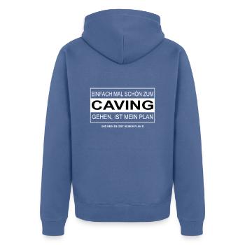 Einfach mal schön CAVING gehen - Unisex Premium Bio Zip Hoodie - Taubenblau - Hinten - Nico (187cm)