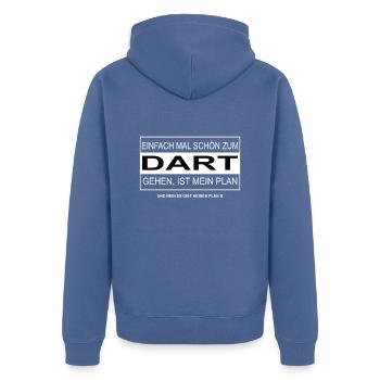 Einfach mal schön zum DART gehen - Unisex Premium Bio Zip Hoodie - Taubenblau - Hinten - Nico (187cm)