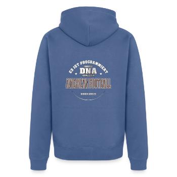 Es ist in meiner DNA ich muss zum FOOTBALL - Unisex Premium Bio Zip Hoodie - Taubenblau - Hinten - Nico (187cm)