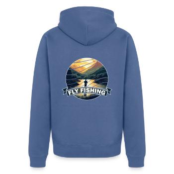 Trout Fishing in the River Vintage-inspired Fly - Unisex Premium Bio Zip Hoodie - Taubenblau - Hinten - Nico (187cm)