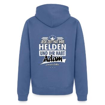 Jede Zeit hat Ihre Helden Ihr habt Adam - Unisex Premium Bio Zip Hoodie - Taubenblau - Hinten - Nico (187cm)