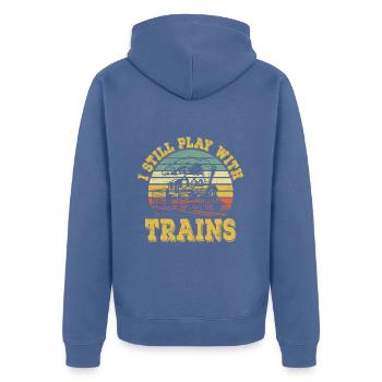 Ich Spiele Immer Noch Mit Zügen Zug - Unisex Premium Bio Zip Hoodie - Taubenblau - Hinten - Nico (187cm)