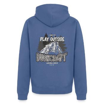 Bushcraft I need to play outside Outdoor Shelter - Unisex Premium Organic Zip Hoodie - stone blue - Back - Nico (187cm)