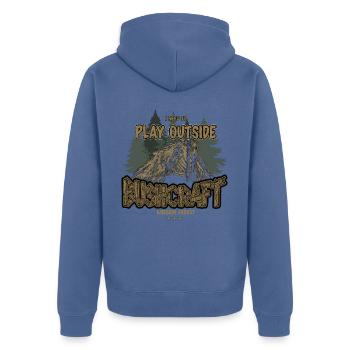 Bushcraft I need to play outside Outdoor Shelter - Unisex Premium Organic Zip Hoodie - stone blue - Back - Nico (187cm)