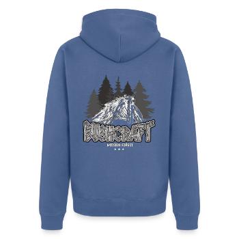 Bushcraft Abenteuer Survival Outdoor Shelter - Unisex Premium Bio Zip Hoodie - Taubenblau - Hinten - Nico (187cm)