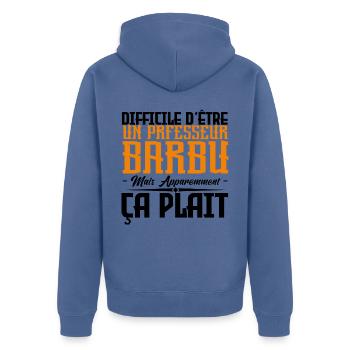 professeur barbu, citations barbe, cadeau Idée - Veste à capuche bio Premium Unisexe - bleu pigeon - Dos - Nico (187cm)