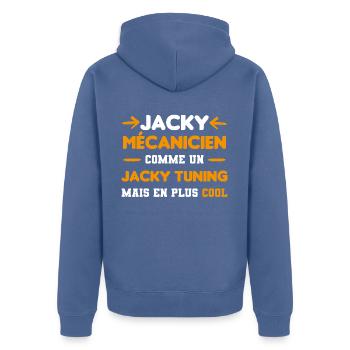 cadeau drôle Jacky Tuning mécanicien - Veste à capuche bio Premium Unisexe - bleu pigeon - Dos - Nico (187cm)