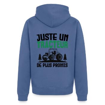 Juste un tracteur. de plus promis. agriculteur - Veste à capuche bio Premium Unisexe - bleu pigeon - Dos - Nico (187cm)