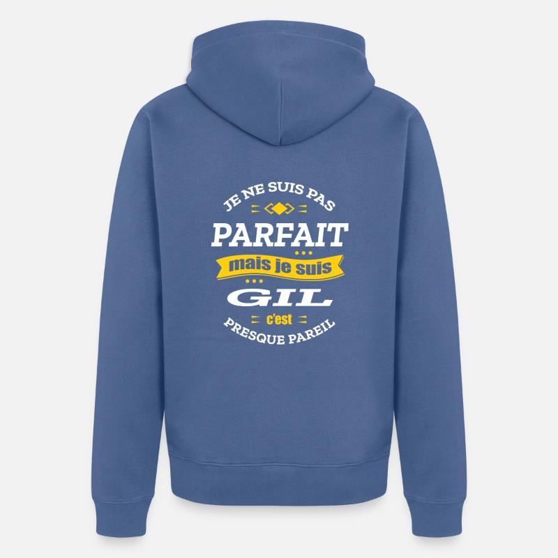 GIL PARFAIT - PRENOM GIL - Veste à capuche bio Premium Unisexe - bleu pigeon