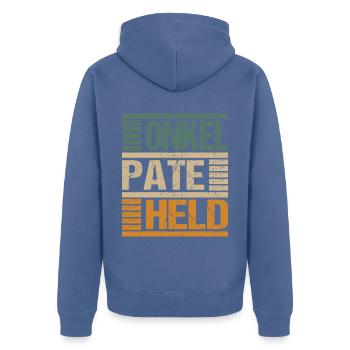Onkel Pate Held - Unisex Premium Bio Zip Hoodie - Taubenblau - Hinten - Nico (187cm)