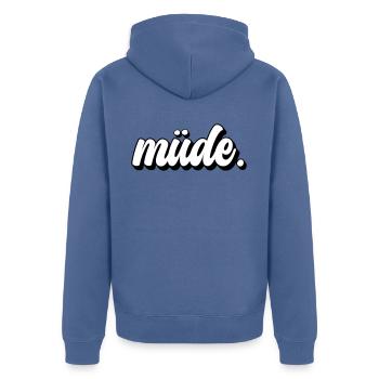Müde - Unisex Premium Bio Zip Hoodie - Taubenblau - Hinten - Nico (187cm)